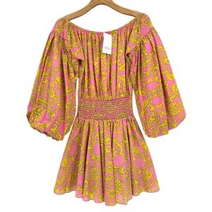 Misa Los Angeles Jordana Smocked Mini Dress FLORA SPLENDIDO Cotton Print XS